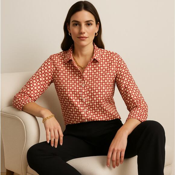 J. MCLAUGHLIN Catalina Cloth Button Down Shirt Pink Woven Print Sz L {3W7} - Picture 1 of 5